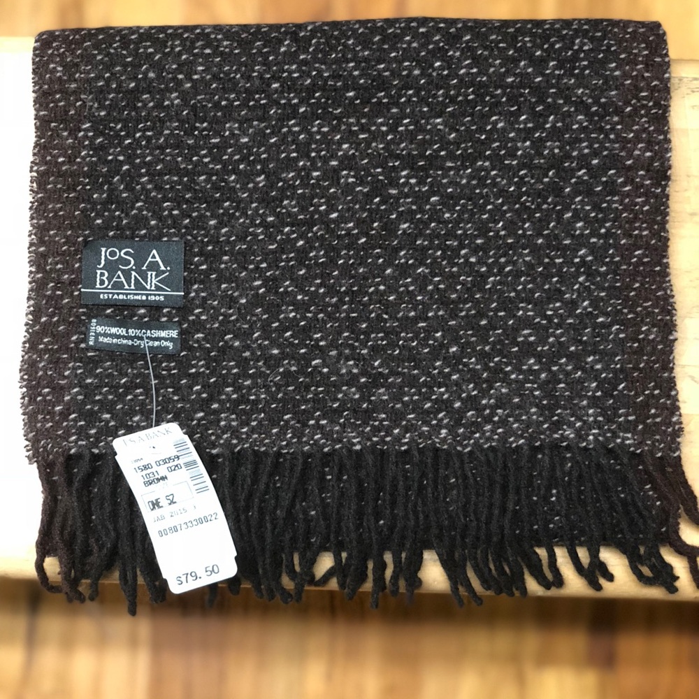 Jos A Bank Wool - Cashmere Blend Knit Scarf Brown